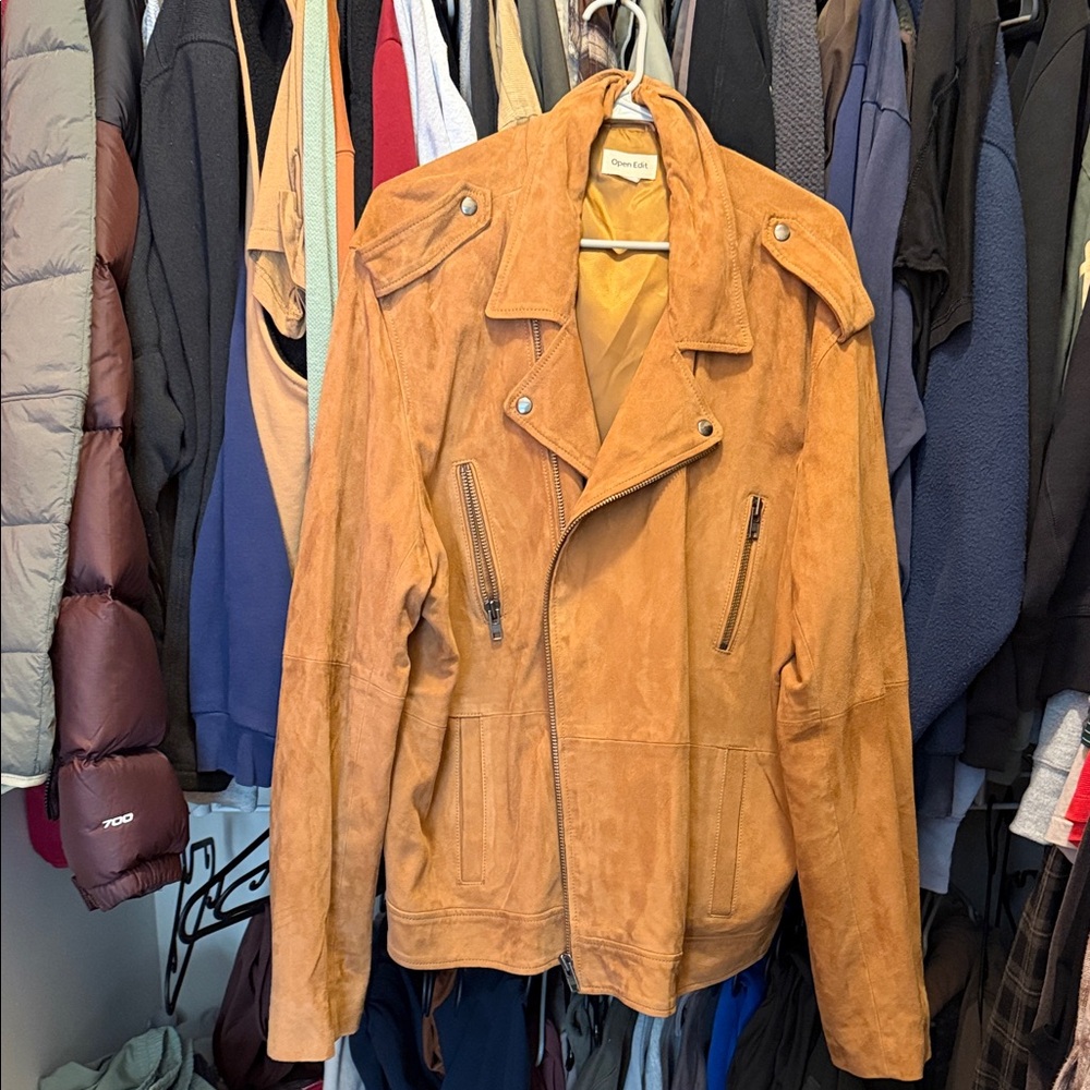 Open Edit Men's Brown full leather Military Jacket